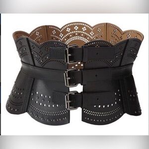 BCBG Black Laser-Cut Corset Waist Belt Medium $460